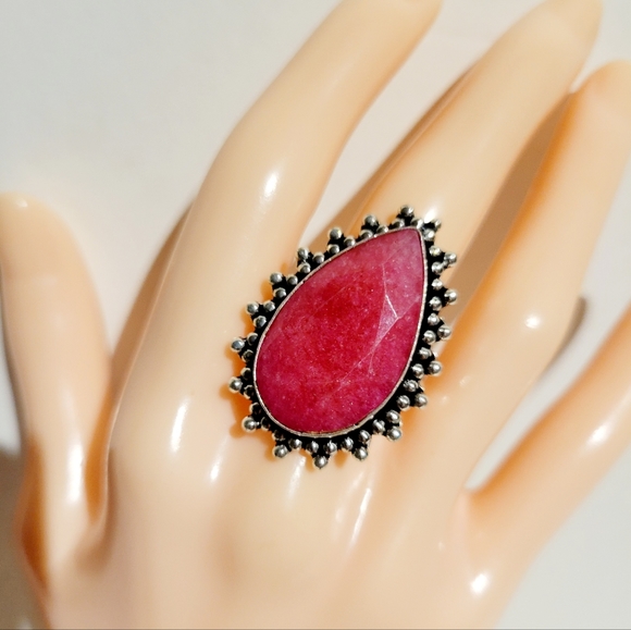 Natural Raw Cut Ruby 925 Silver Ring - Picture 10 of 12